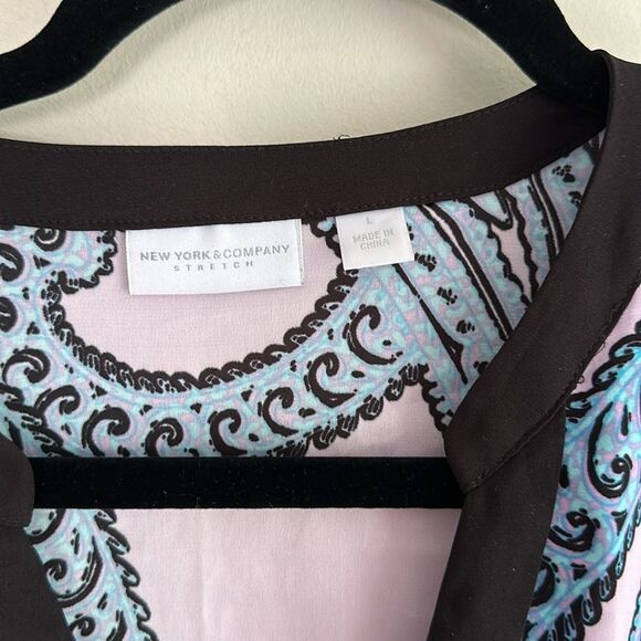 New York & Co Black Blue 3/4 Sleeve Blouse Size L - Picture 5 of 6